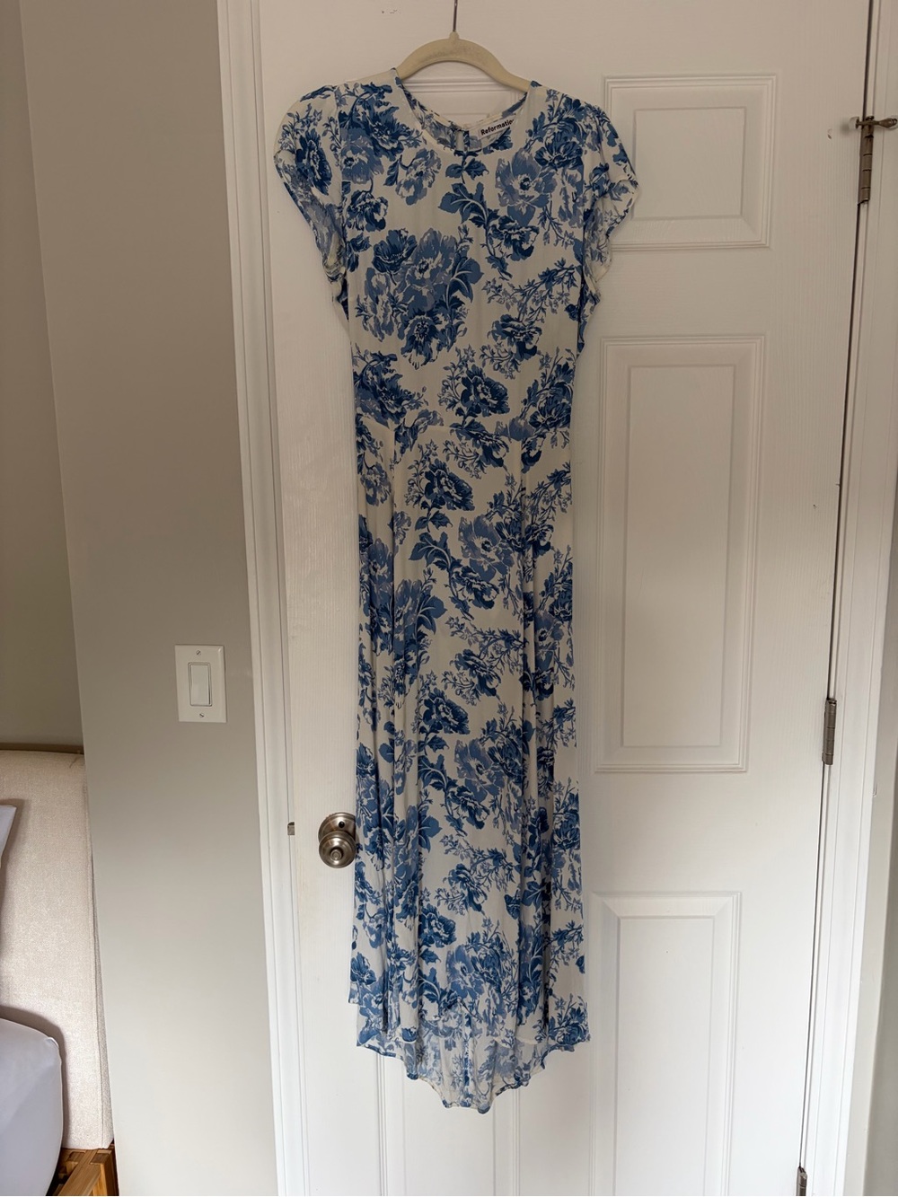 Reformation Blue Floral Maxi Dress on Cream